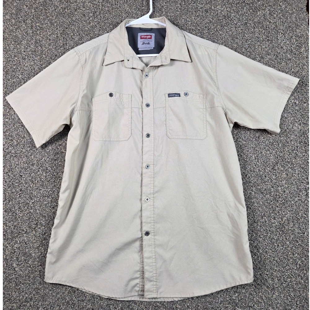 Wrangler Outdoor Series Shirt Mens Medium Tan Short Sleeve Hiking NTS38TR‎